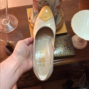 Salvatore Ferragamo Cream and Gold Heels